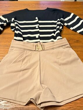 Beige High-Waist Tailored Women’s Shorts